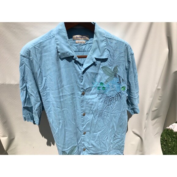 Tommy Bahama 100% Silk Hawaiian  Button Up Shirt Men's large Tropical blue - Picture 4 of 6